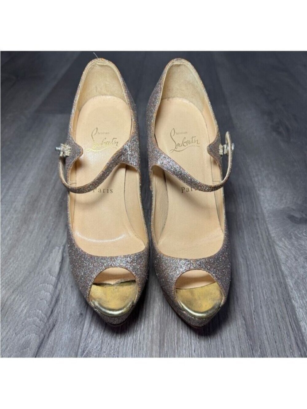 Christian Louboutin Bana 140 Glitter Minispecchio Silver Mary Jane Platform 0412 - Picture 4 of 12